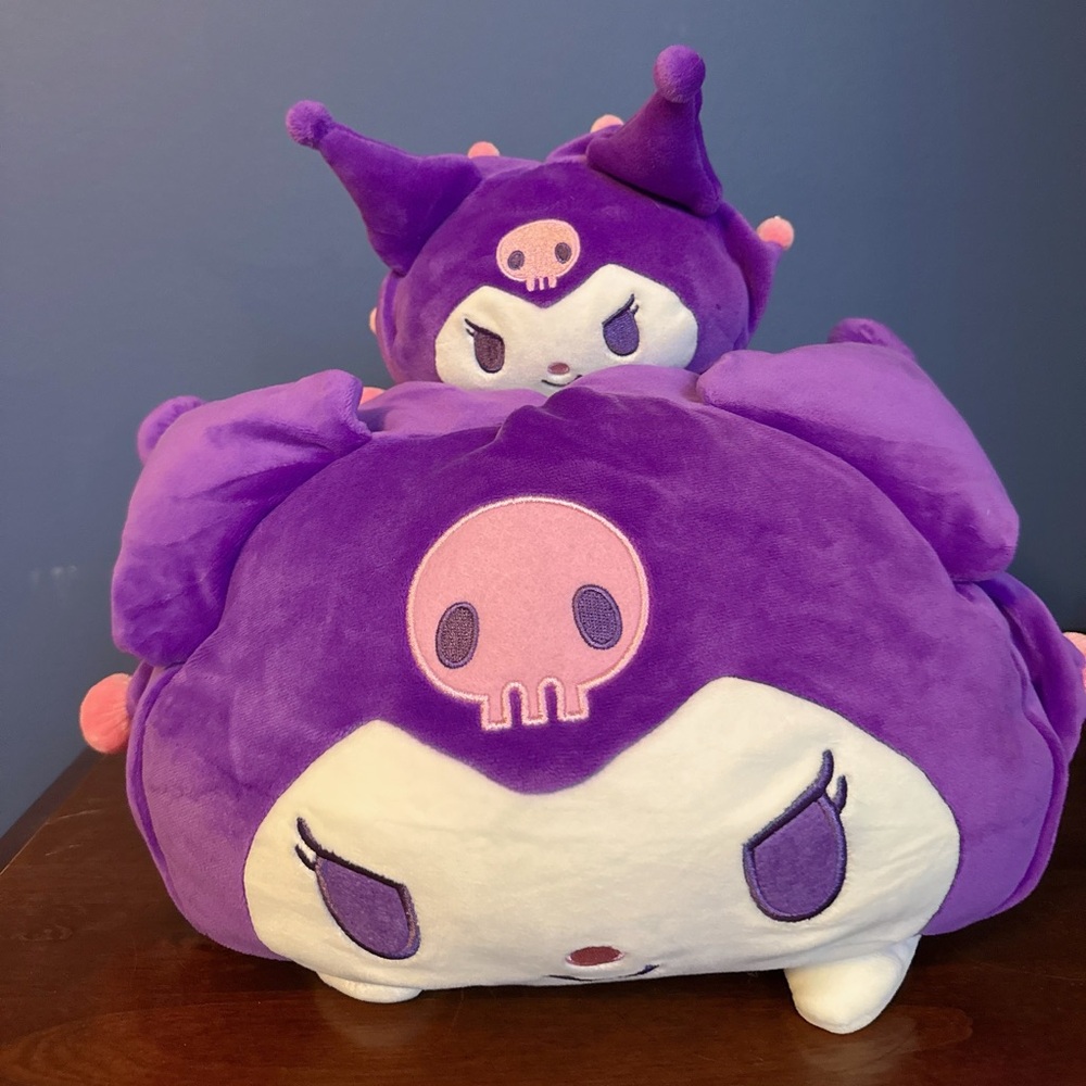 NWT Sanrio Kuromi Mochi Roll Type Soft Pillow Big and Mini Set Round1